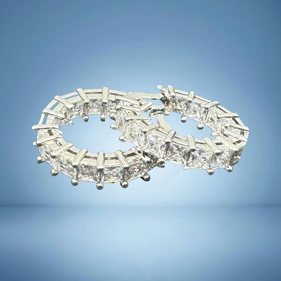 Huggie Small Hoop Earrings w/ Clear Princess Cut Stones and Tons of Bling #1424 - Picture 3 of 5